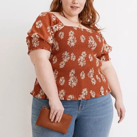 Madewell Georgette Lucie Sz XL Boho Smocked Floral Bloomcore Puff Sleeve Blouse - Picture 1 of 13